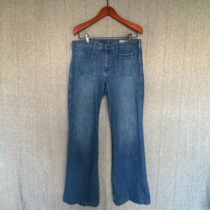 Gap 1969 Medium Wash Sailor 70s Retro High Waist Flare Leg Jeans Size 32 Tall